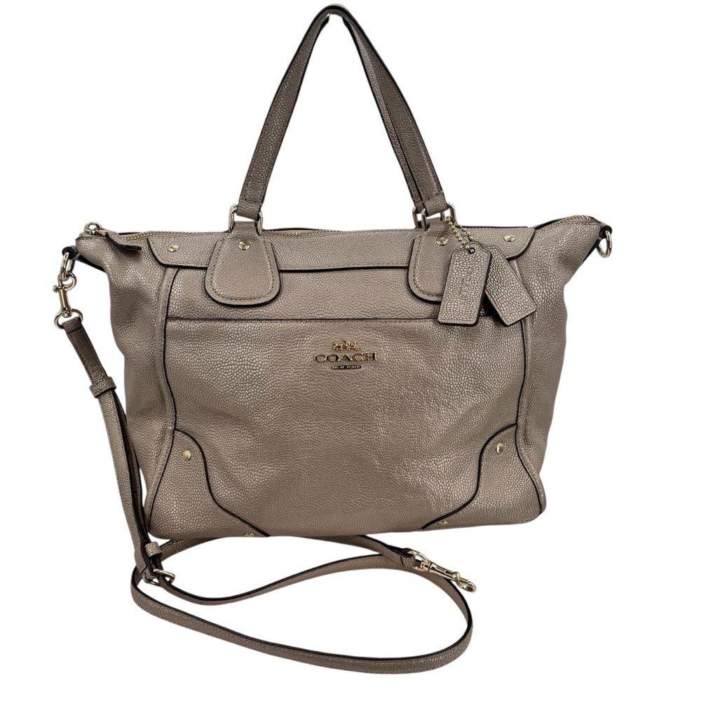 Coach Mickie Satchel Champagne Metallic Caviar Grain Leather